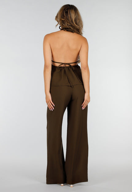 NEW220726 Bruine Halter Top en Broek Set
