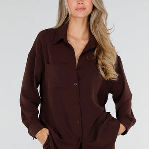 NEW220726 Bruine Oversized Blouse met Lange Mouwen