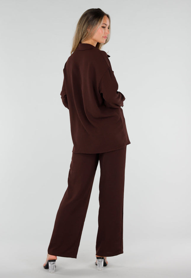 NEW220726 Bruine Oversized Blouse met Lange Mouwen