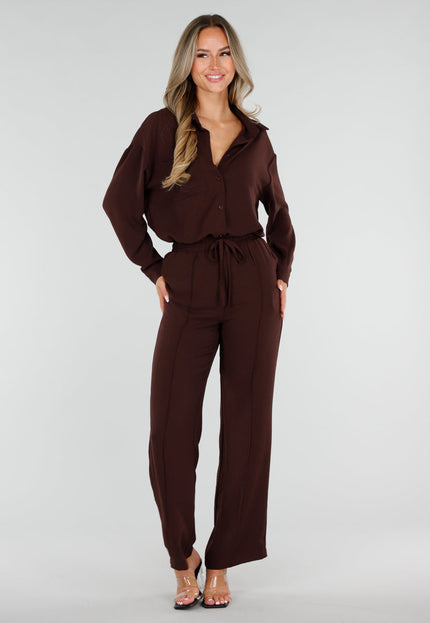 NEW220726 Bruine Oversized Blouse met Lange Mouwen
