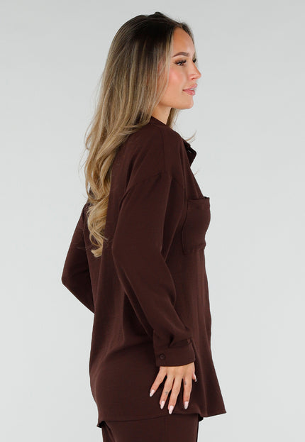 NEW220726 Bruine Oversized Blouse met Lange Mouwen