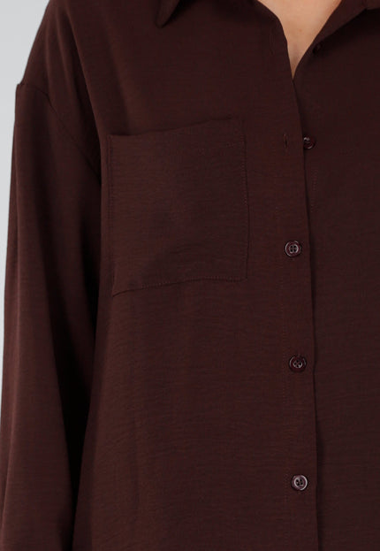 NEW220726 Bruine Oversized Blouse met Lange Mouwen