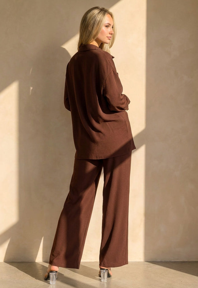 NEW220726 Bruine Oversized Blouse met Lange Mouwen