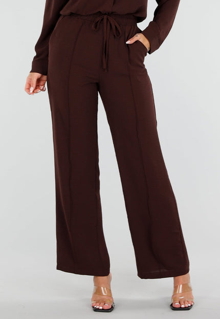 NEW220726 Bruine Wide Leg Broek met Strikkoord