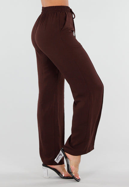 NEW220726 Bruine Wide Leg Broek met Strikkoord