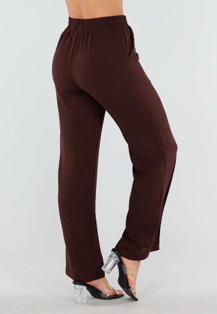 NEW220726 Bruine Wide Leg Broek met Strikkoord