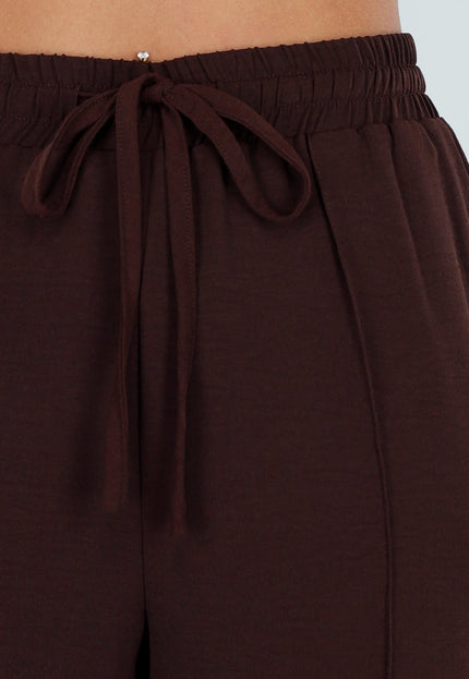 NEW220726 Bruine Wide Leg Broek met Strikkoord
