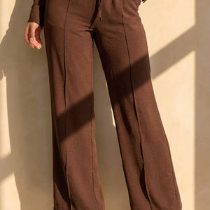NEW220726 Bruine Wide Leg Broek met Strikkoord