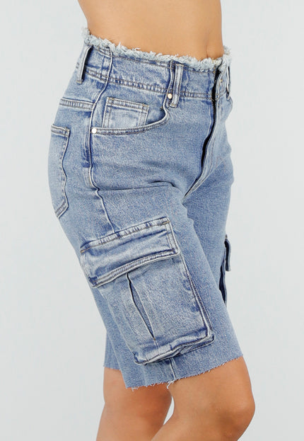 NEW220726 Denim Cargo Bermuda Jort