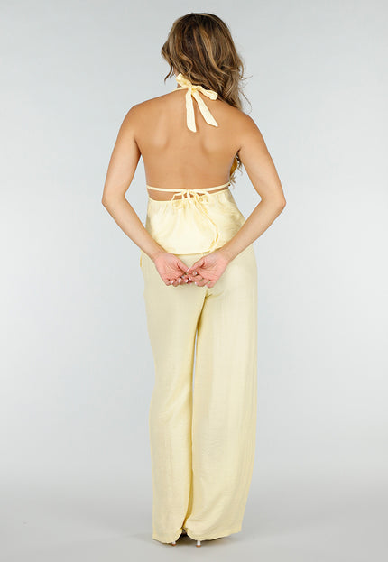 NEW220726 Gele Halter Top en Broek Set