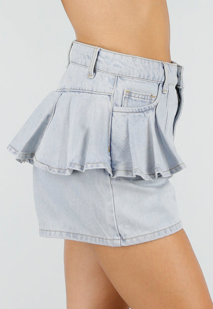 NEW220726 Lichtblauwe Denim Ruffle Shorts