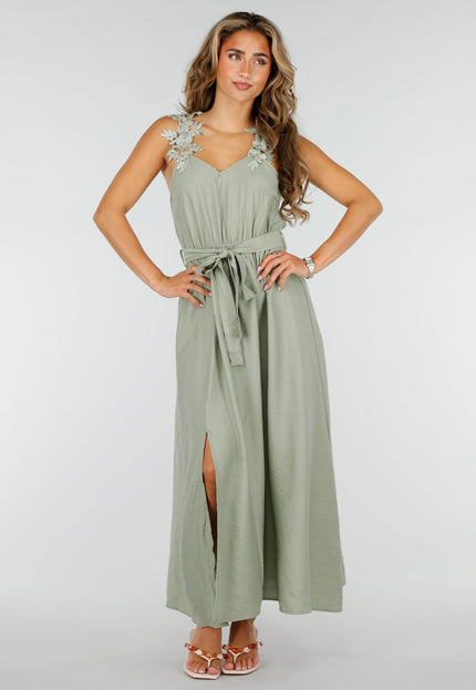 NEW220726 Lichtgroene Maxi Jurk met Kant