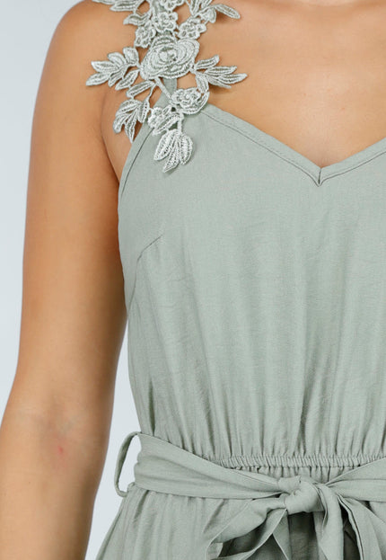 NEW220726 Lichtgroene Maxi Jurk met Kant