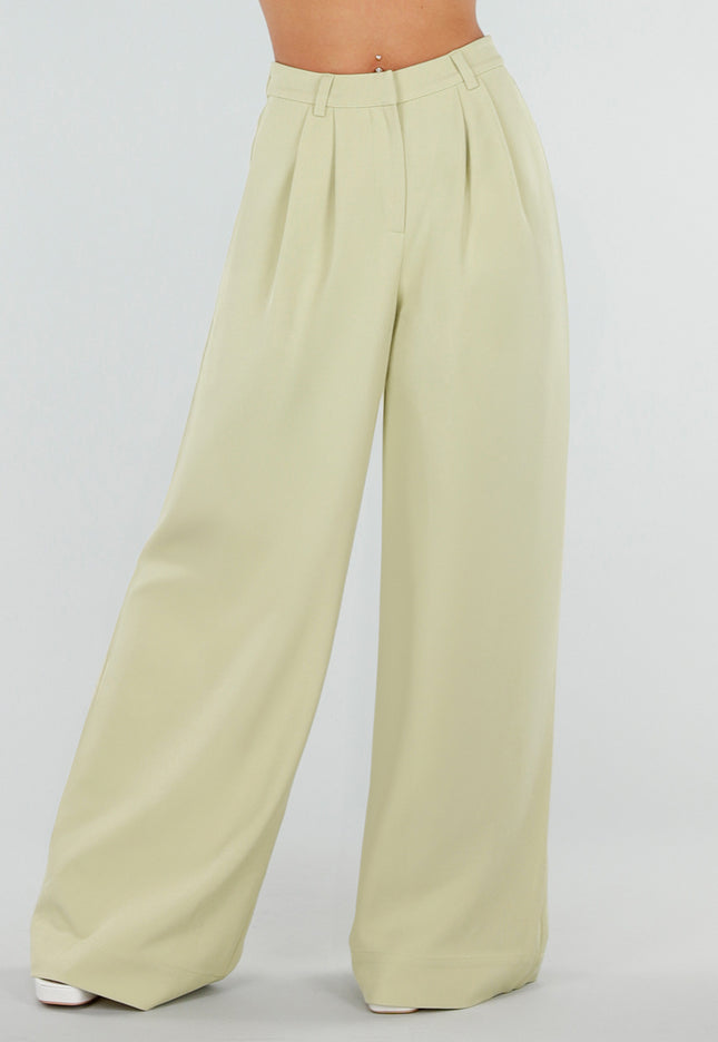 NEW220726 Pistache Groene Tall Wide Leg Broek