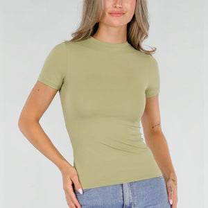 NEW220726 Pistache Stretch T-Shirt met Ronde Hals