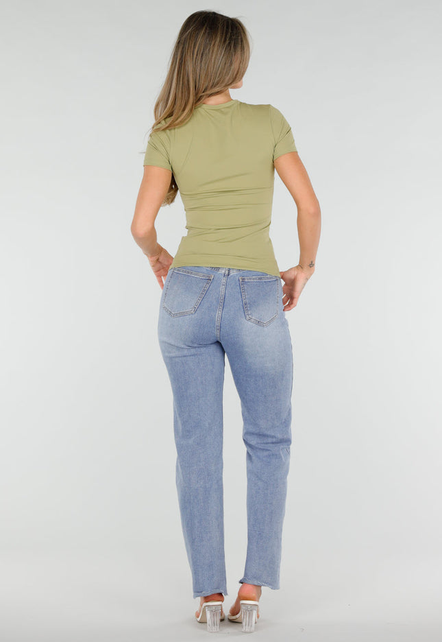 NEW220726 Pistache Stretch T-Shirt met Ronde Hals