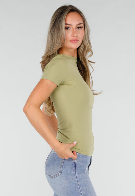 NEW220726 Pistache Stretch T-Shirt met Ronde Hals