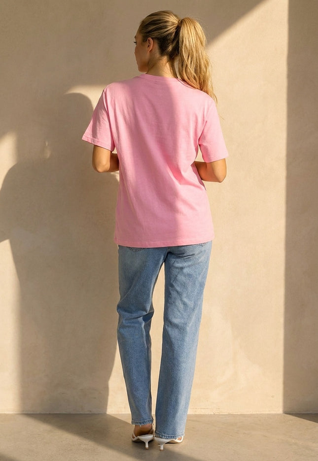 NEW220726 Roze Basic T-Shirt