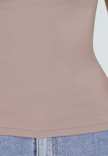 NEW220726 Taupe Basic T-Shirt met Korte Mouwen