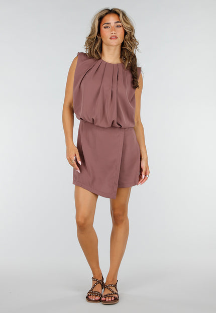 NEW220726 Taupe Mouwloze Playsuit met Overslagrok