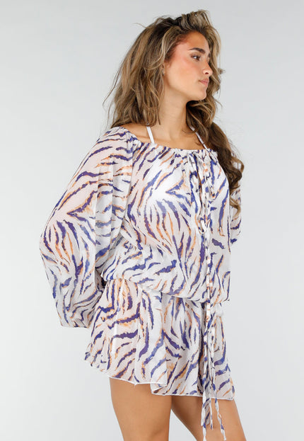 NEW220726 Witte Zebra Print Jurk met Bandana