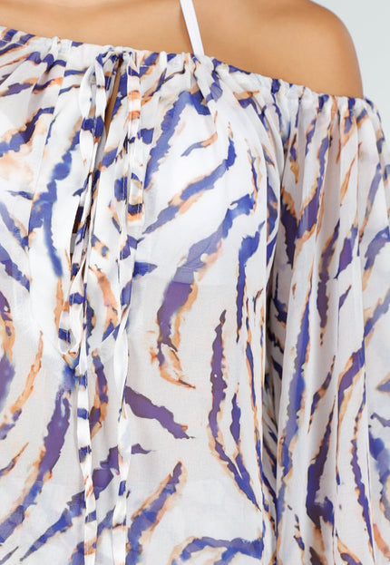 NEW220726 Witte Zebra Print Jurk met Bandana