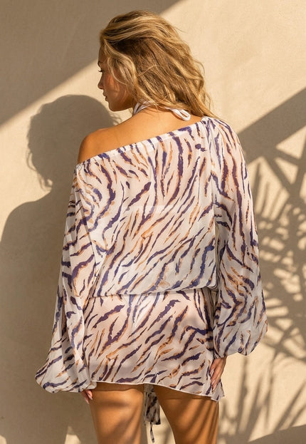 NEW220726 Witte Zebra Print Jurk met Bandana