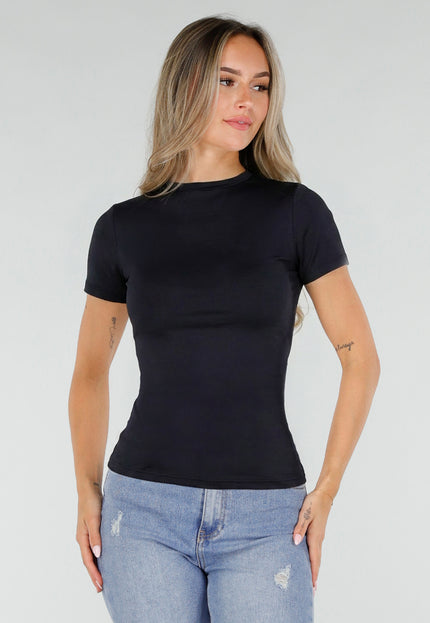 NEW220726 Zwart Basic T-Shirt met Korte Mouwen