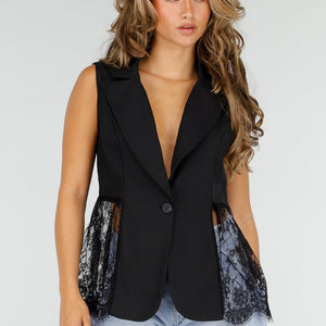 NEW220726 Zwart Gilet met Kant