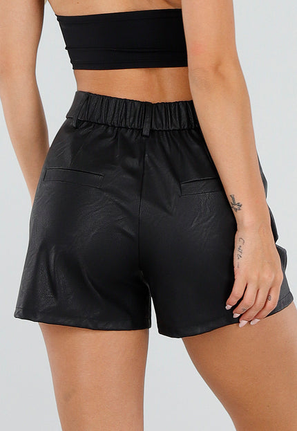 NEW220726 Zwarte Lederlook Shorts