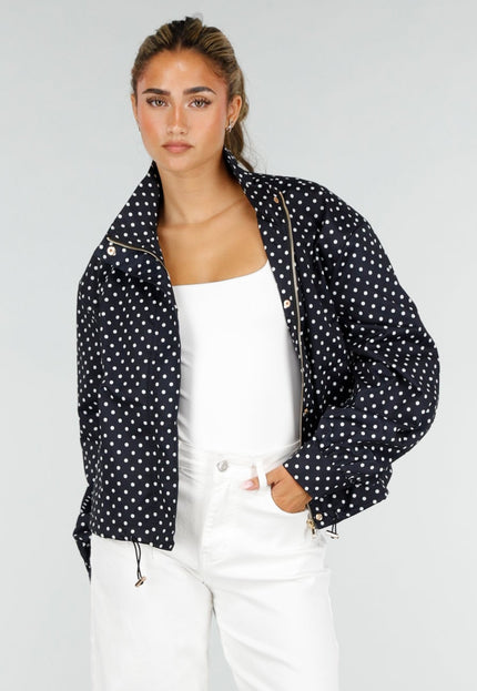 NEW220726 Zwarte Polkadot Jas met Ritssluiting