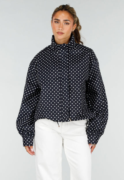 NEW220726 Zwarte Polkadot Jas met Ritssluiting