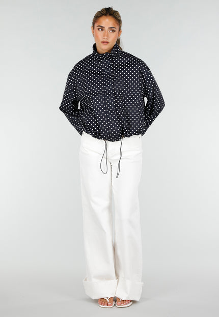 NEW220726 Zwarte Polkadot Jas met Ritssluiting