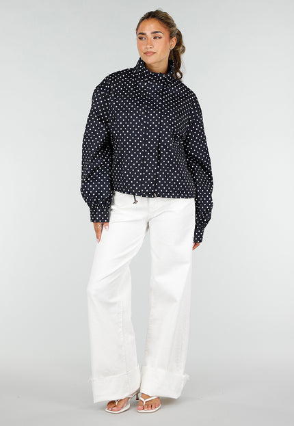 NEW220726 Zwarte Polkadot Jas met Ritssluiting