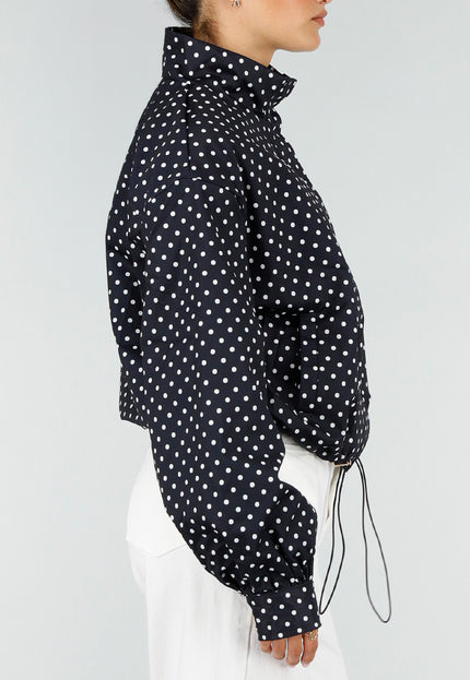 NEW220726 Zwarte Polkadot Jas met Ritssluiting