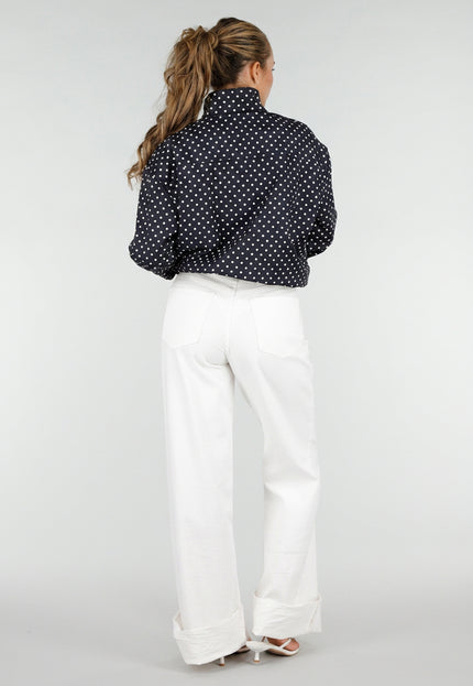 NEW220726 Zwarte Polkadot Jas met Ritssluiting