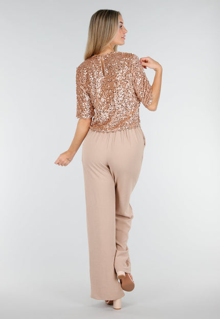 Beige Pailletten Top