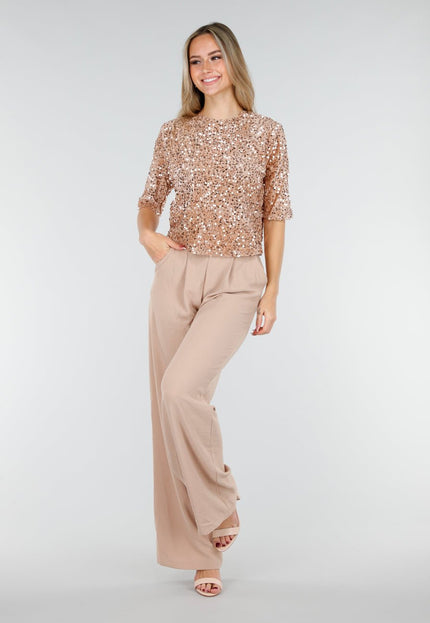 Beige Pailletten Top