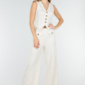 NEW221025 Beige Tweed Two Piece Set