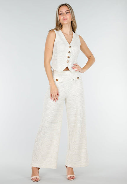 NEW221025 Beige Tweed Two Piece Set