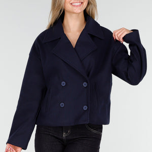 NEW221025 Blauwe Korte Trenchcoat