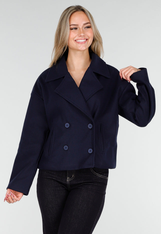 NEW221025 Blauwe Korte Trenchcoat