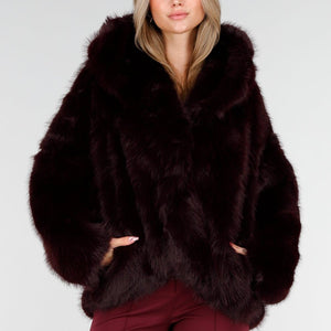 NEW221025 Bordeauxrode Faux Fur Jas