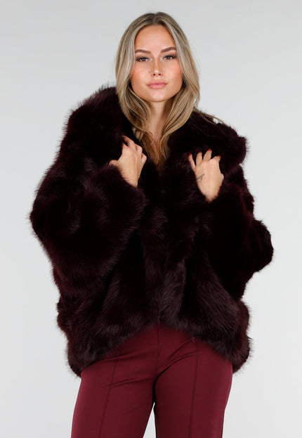 NEW221025 Bordeauxrode Faux Fur Jas