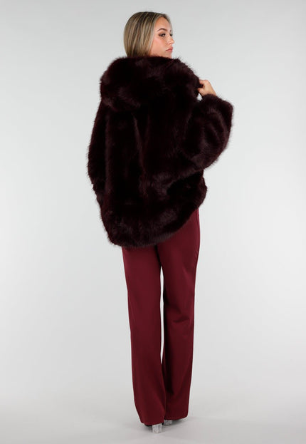 NEW221025 Bordeauxrode Faux Fur Jas