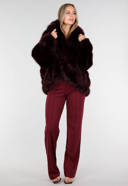NEW221025 Bordeauxrode Faux Fur Jas