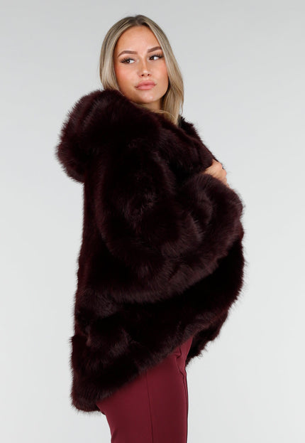 NEW221025 Bordeauxrode Faux Fur Jas