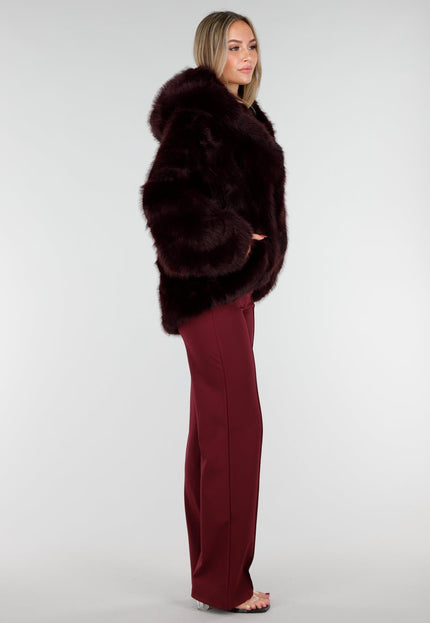 NEW221025 Bordeauxrode Faux Fur Jas
