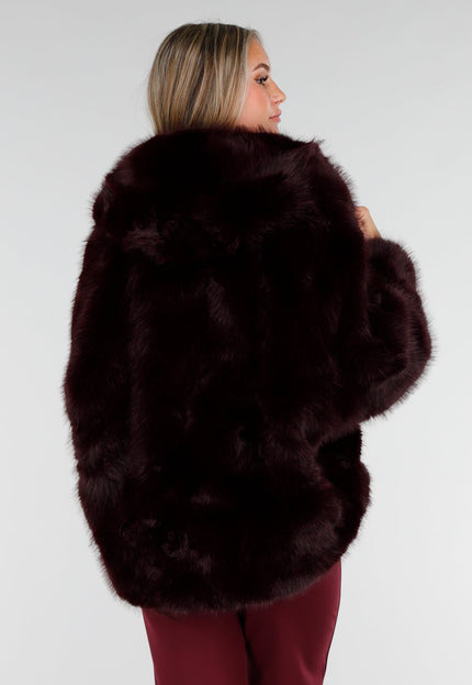 NEW221025 Bordeauxrode Faux Fur Jas