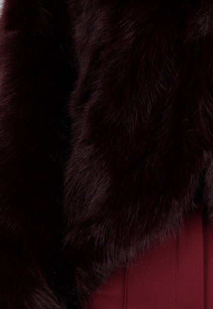 NEW221025 Bordeauxrode Faux Fur Jas